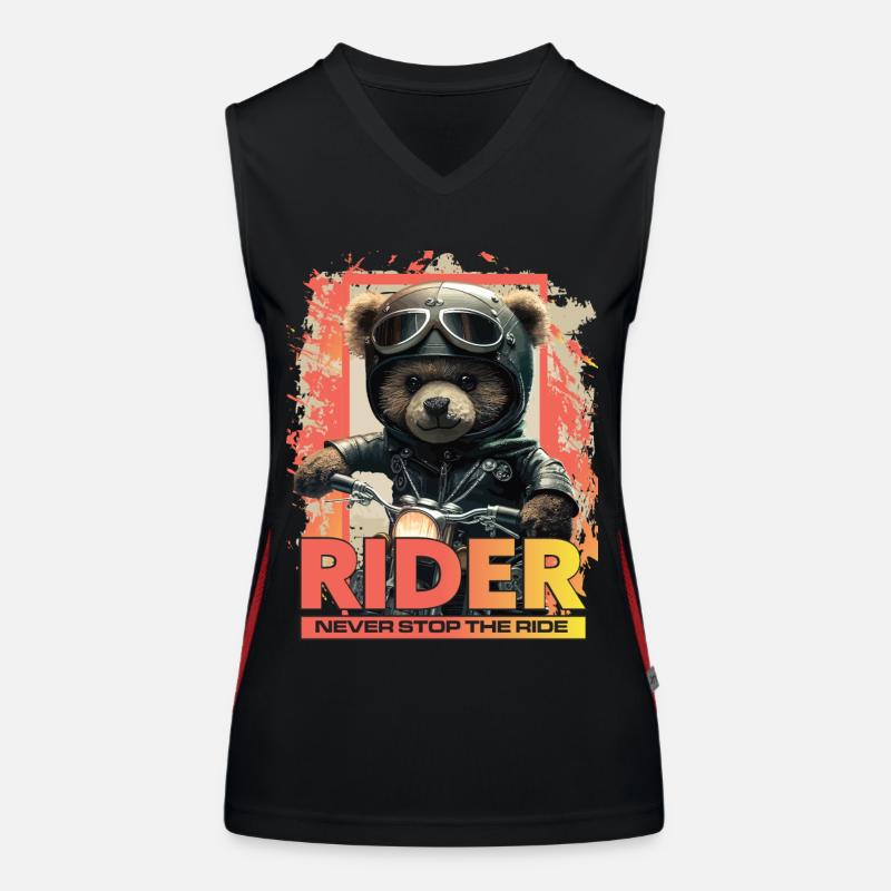 Motorcycle biker never break off the ride teddy bear Women's Functional Contrast Tank Top