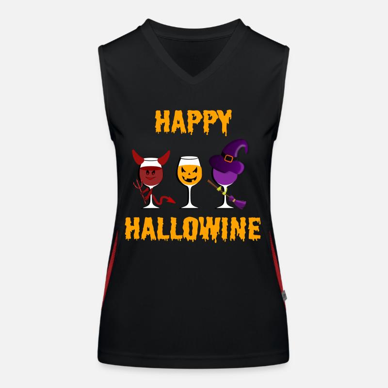 Happy Hallowine Wine Devil Witch Pumpkin Halloween Women's Functional Contrast Tank Top