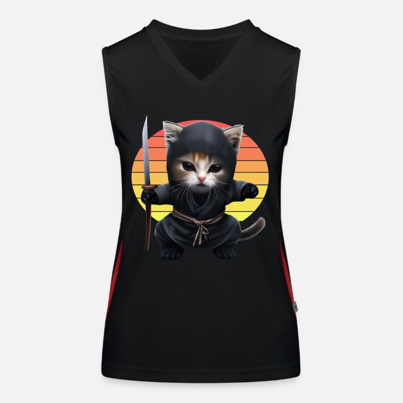 Coucher de soleil de chat ninja Débardeur respirant contrasté Femme