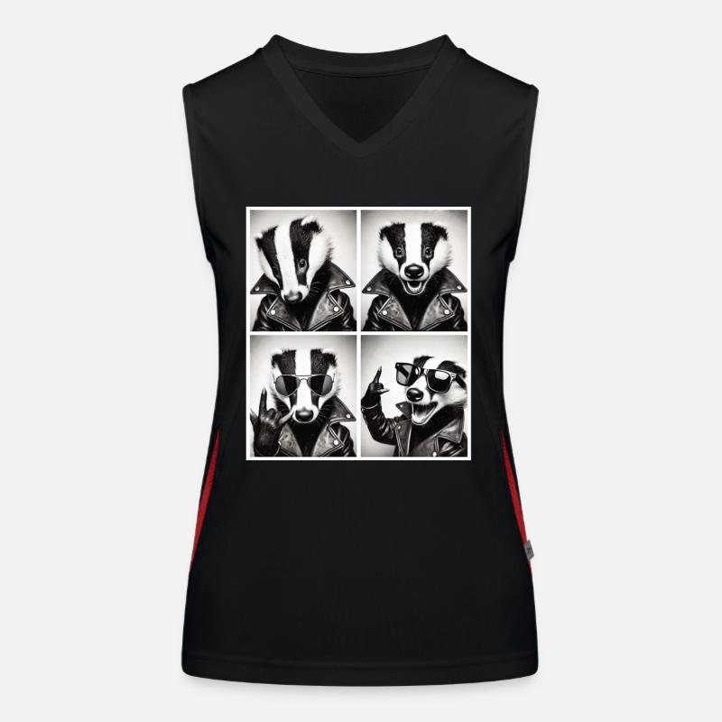 Badass Dachs – Rocker Style mit Lederjacke Funktionelles Kontrast-Tank Top für Frauen