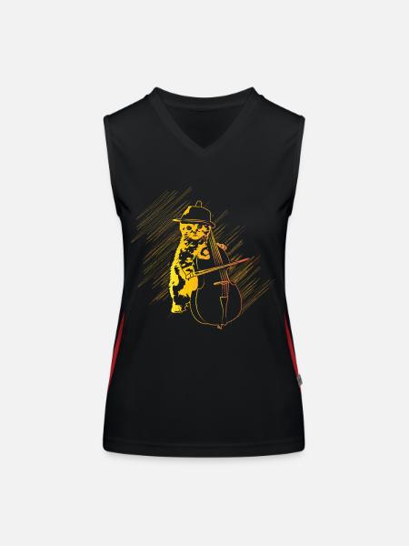 Cadeau de violoncelle chat - Débardeur respirant contrasté Femme - noir/rouge - Devant