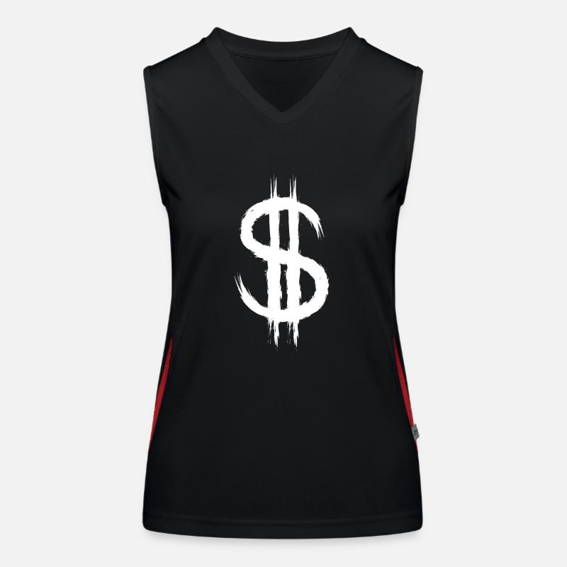 Signe dollar dollar signe argent brosse sur blanc Débardeur respirant contrasté Femme
