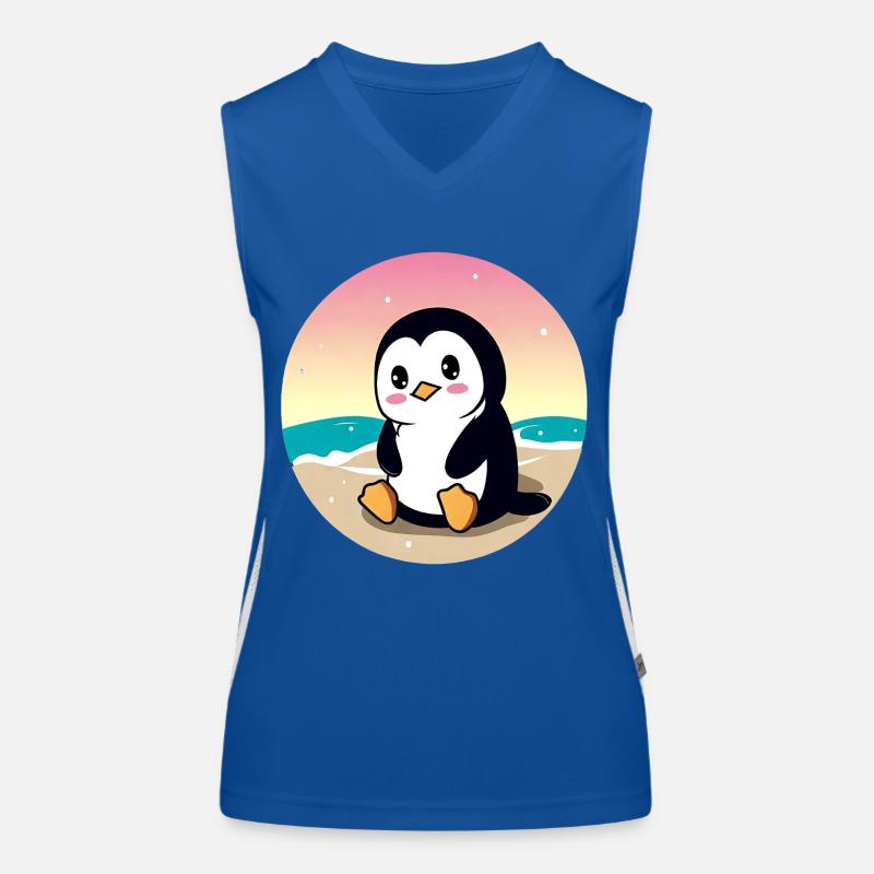 Pingouin de plage au coucher du soleil Débardeur respirant contrasté Femme