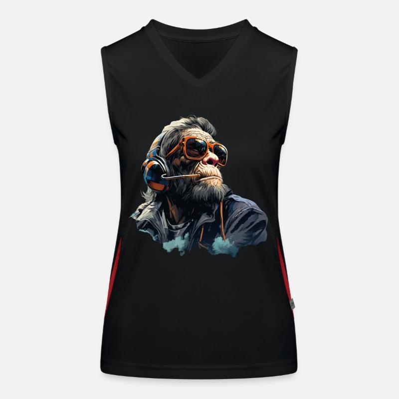 Gamer Chimp with headset Women's Functional Contrast Tank Top