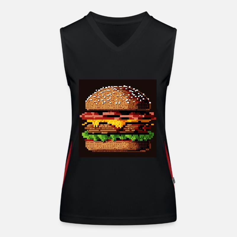8-Bit-Burger, Pixel-Art Funktionelles Kontrast-Tank Top für Frauen