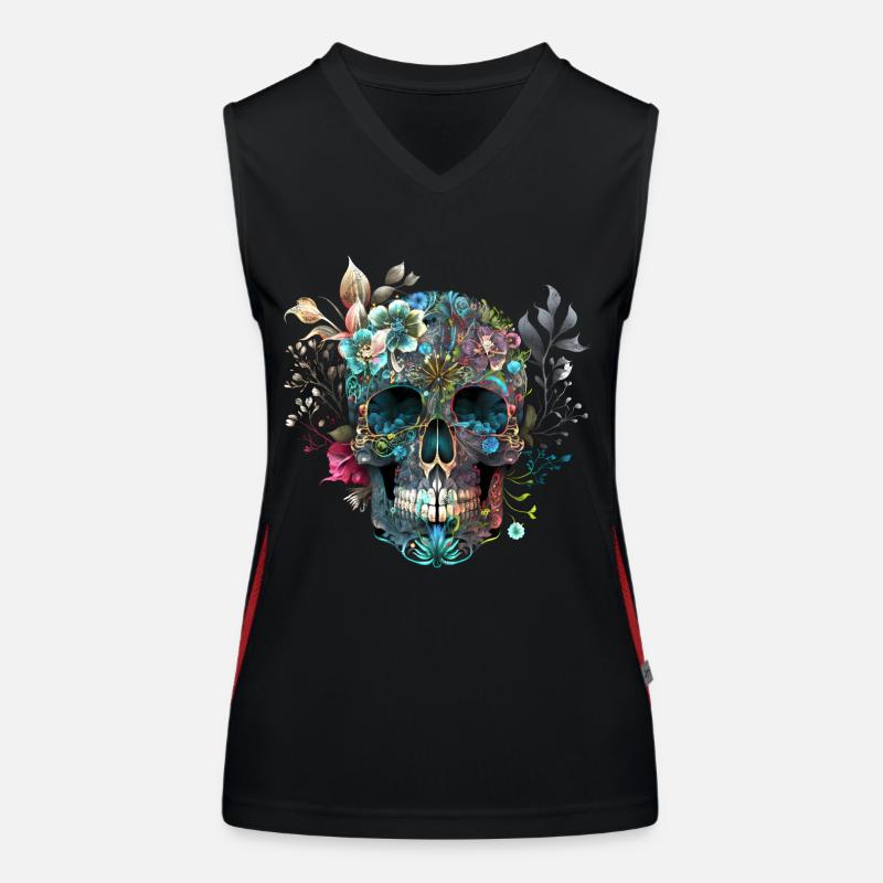 Crâne, fleurs, crâne, crâne mexicain Débardeur respirant contrasté Femme