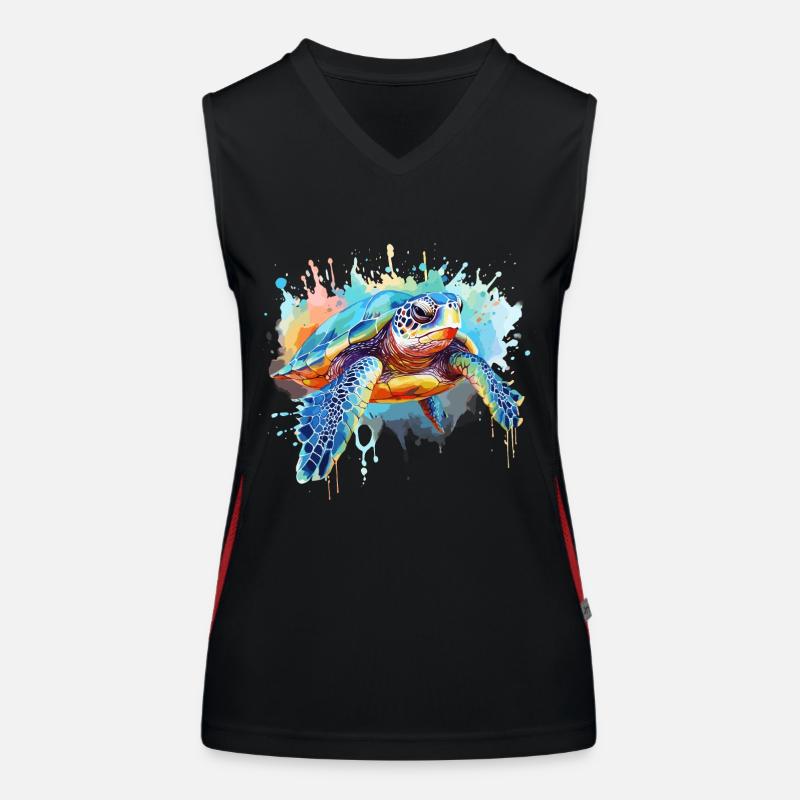 Turtle, watercolor turtle, splash - Women's Functional Contrast Tank Top - black/red