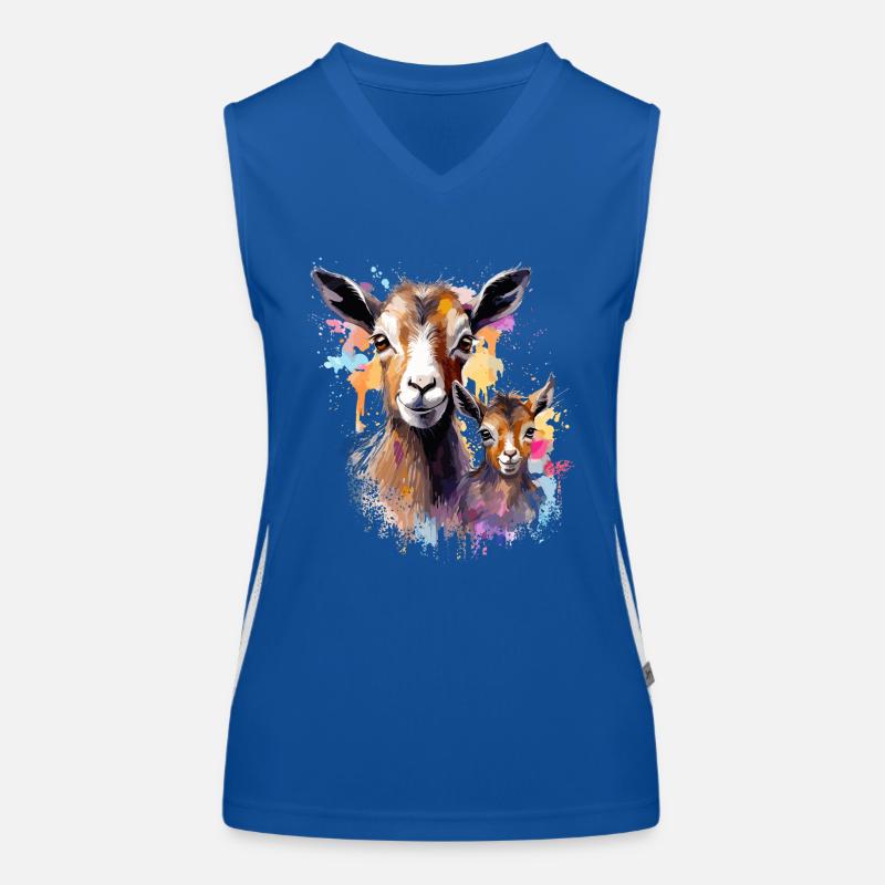 Ziege, Biquette, Mutter Ziege und ihr Zicklein Funktionelles Kontrast-Tank Top für Frauen