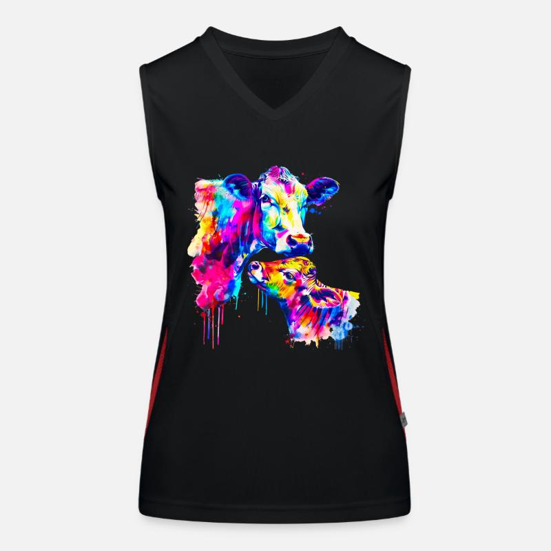 Kuh mit Kalb Funktionelles Kontrast-Tank Top für Frauen