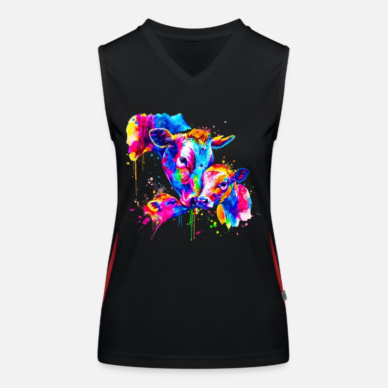 Kuh mit 3 Kälbern Funktionelles Kontrast-Tank Top für Frauen