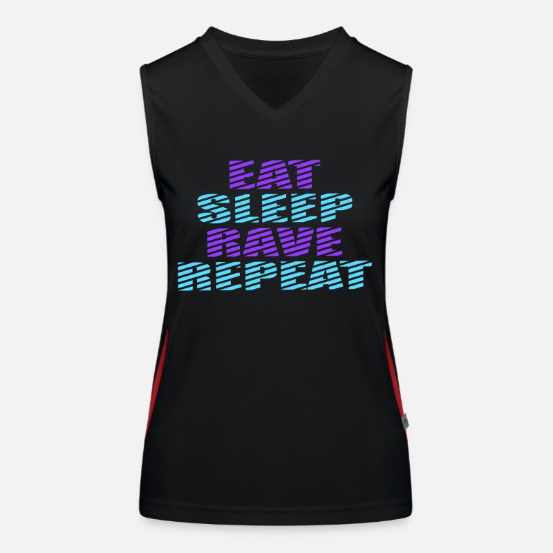 Eat Sleep Rave Repeat Essen Schlafen Raven Spruch Funktionelles Kontrast-Tank Top für Frauen