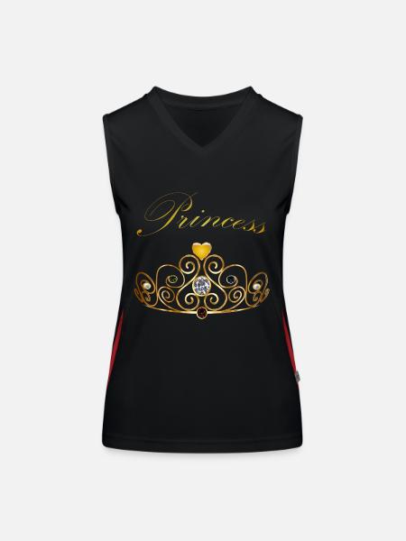 Princess Queen Gold Krone Tiara Edelsteine Perlen - Funktionelles Kontrast-Tank Top für Frauen - Schwarz/Rot - Vorne