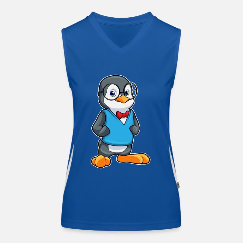Penguin as a nerd with glasses Women's Functional Contrast Tank Top