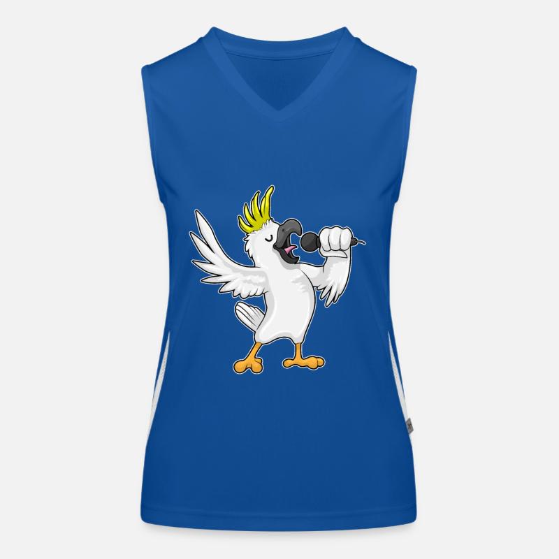 Parrot as singer with microphone Women's Functional Contrast Tank Top