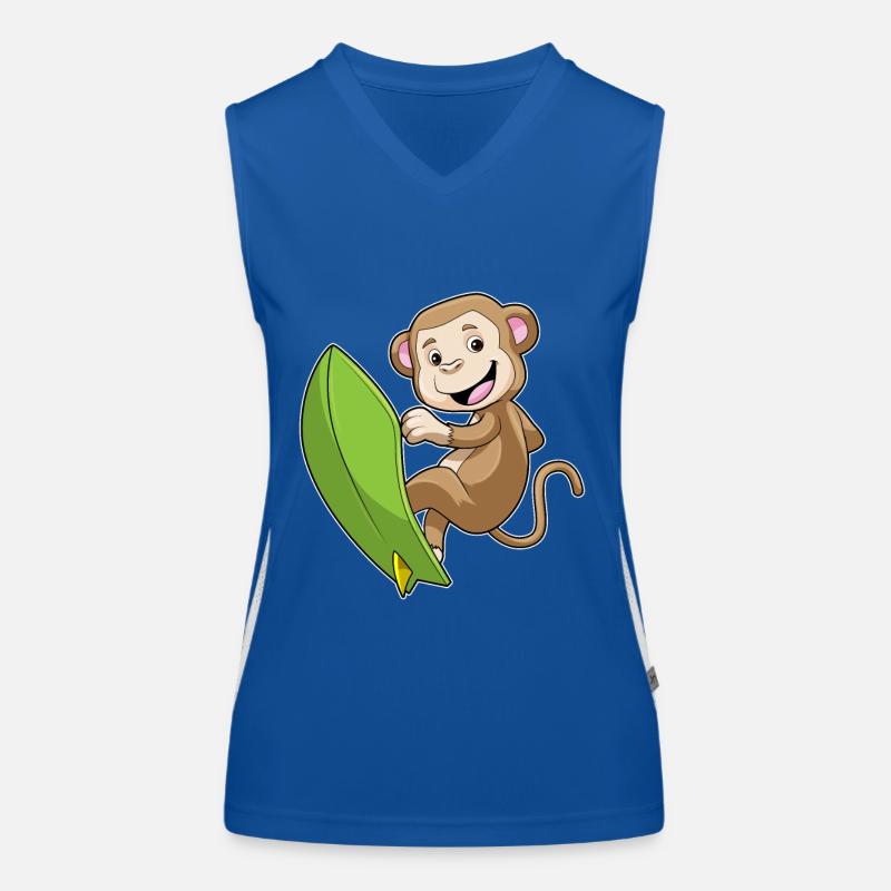 Affe als Surfer mit Surfbrett Funktionelles Kontrast-Tank Top für Frauen