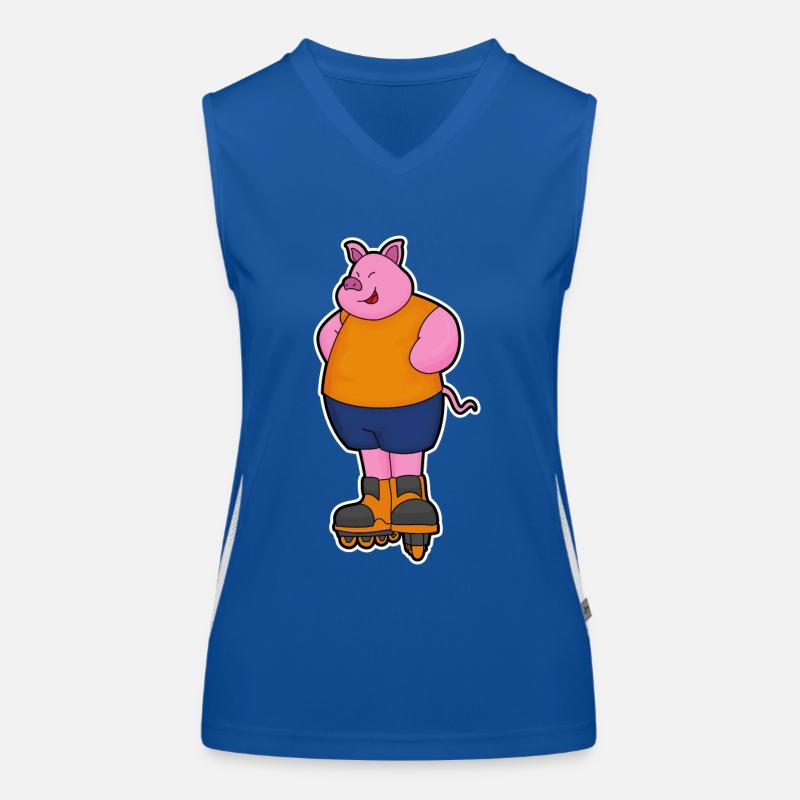 Pig as a skater with inline skates Women's Functional Contrast Tank Top