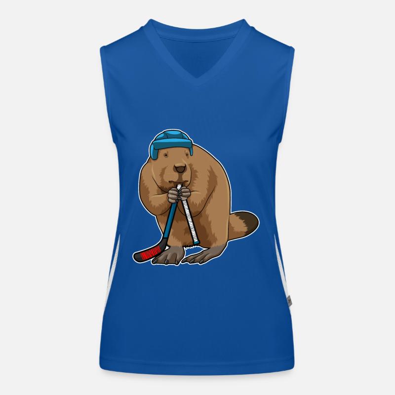 Biber beim Eishockey mit Eishockeyschläger Funktionelles Kontrast-Tank Top für Frauen