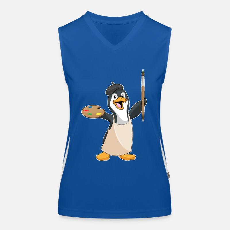 Pinguin als Maler mit Pinsel & Farbe Funktionelles Kontrast-Tank Top für Frauen