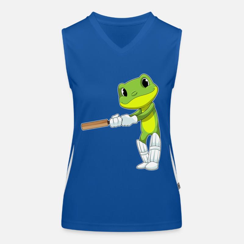 Frog cricketing with cricket bat Women's Functional Contrast Tank Top