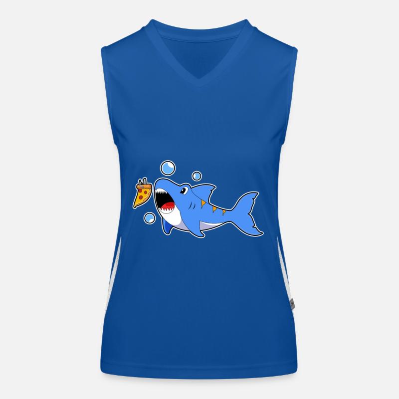 Hai mit Pizza als Köder Funktionelles Kontrast-Tank Top für Frauen