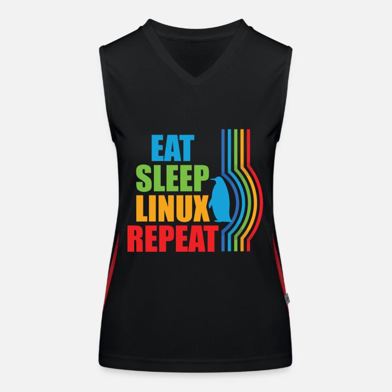 Eat Sleep Linux Repeat Retro Penguin Nerd Geek Women's Functional Contrast Tank Top