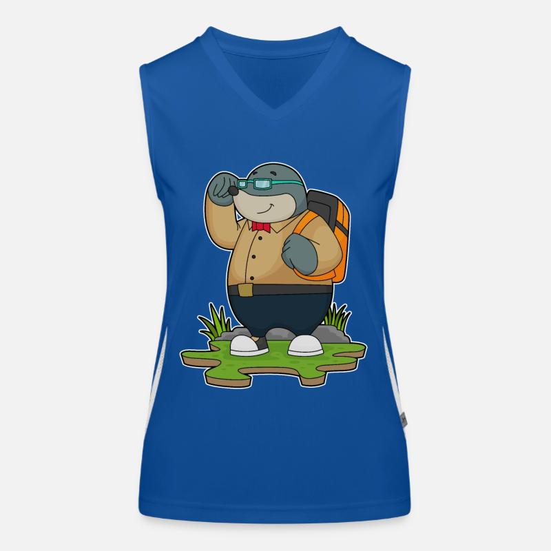 Mole as a hiker with backpack Women's Functional Contrast Tank Top
