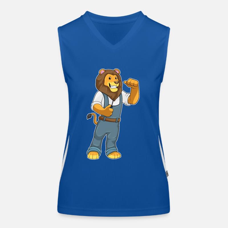 Lion as a craftsman with screwdriver Women's Functional Contrast Tank Top