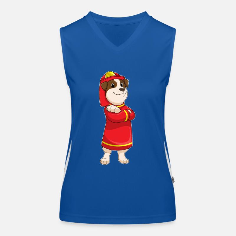 Hund als Feuerwehrmann mit Helm Funktionelles Kontrast-Tank Top für Frauen