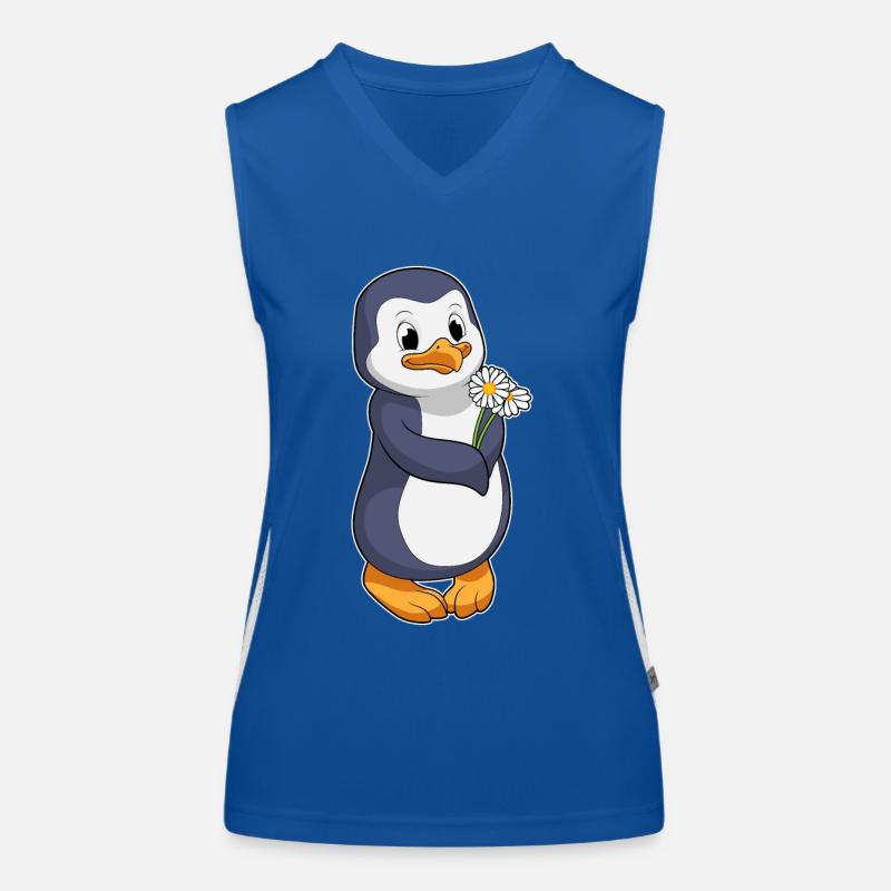 Pinguin mit Gänseblümchen Funktionelles Kontrast-Tank Top für Frauen