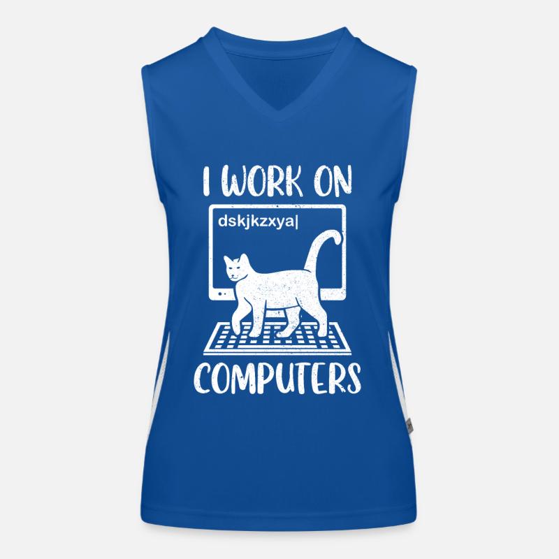 Cat Kitten Cat Mom I Work On Computers Women's Functional Contrast Tank Top