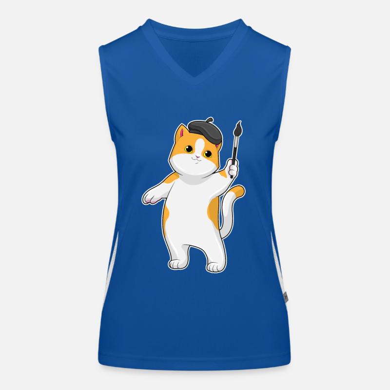 Cat as a painter with a brush Women's Functional Contrast Tank Top
