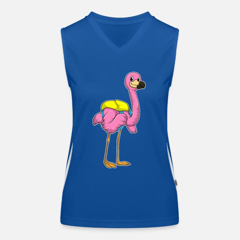Flamingo as a student with school bag Women's Functional Contrast Tank Top