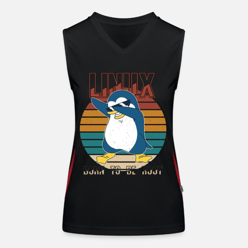 Linux Born To Be Root Cool Penguin Nerd Programmin Women's Functional Contrast Tank Top
