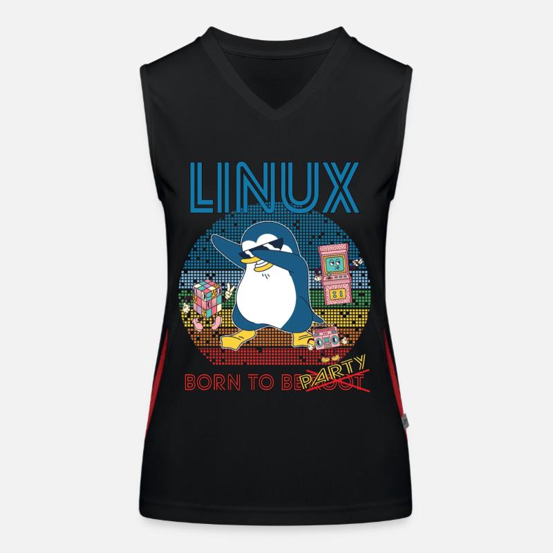 Retro Gamer Linux Born To Be Root Geek Admin Pengu Funktionelles Kontrast-Tank Top für Frauen