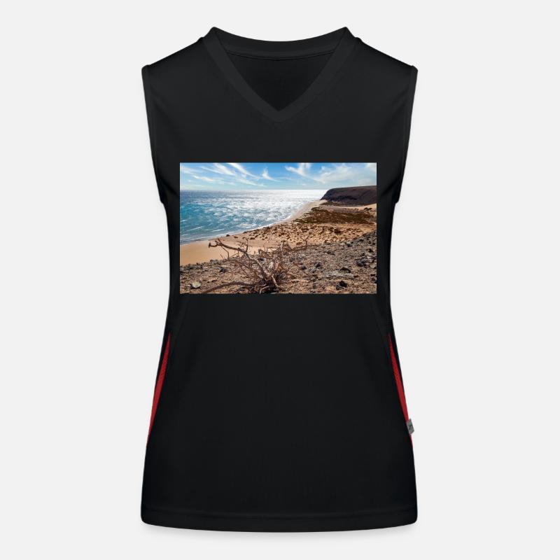 Blick über eine wunderschöne Badebucht Risco del Paso Funktionelles Kontrast-Tank Top für Frauen