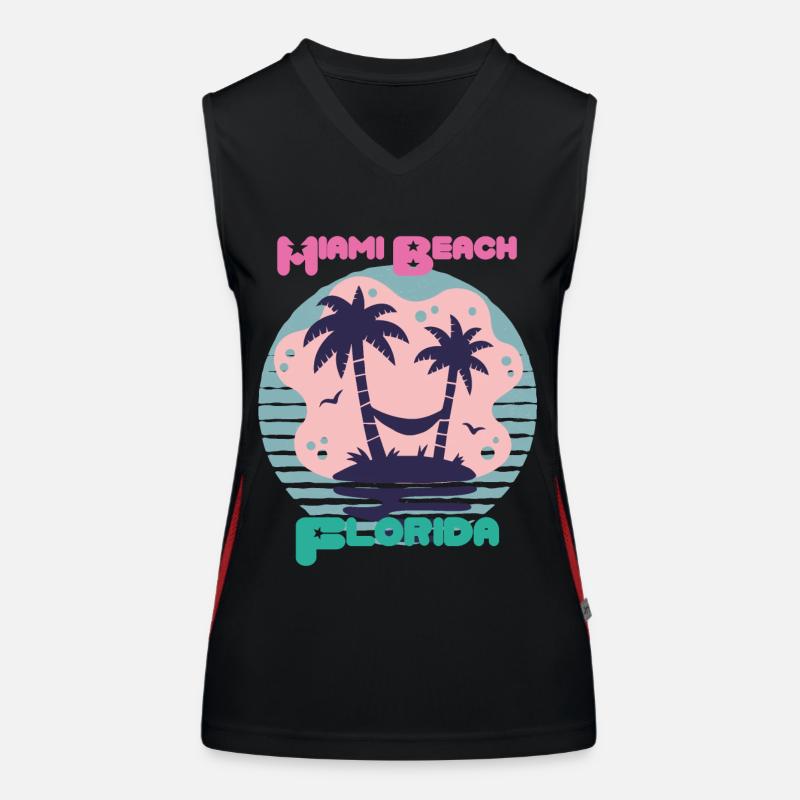 Miami Beach Florida Palm Trees Beach Ocean Surfing Women's Functional Contrast Tank Top