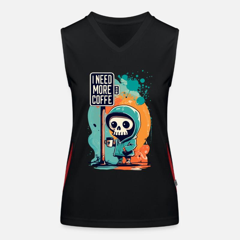 Skeleton Skull I NEED MORE COFFEE Coffee Saying Women's Functional Contrast Tank Top