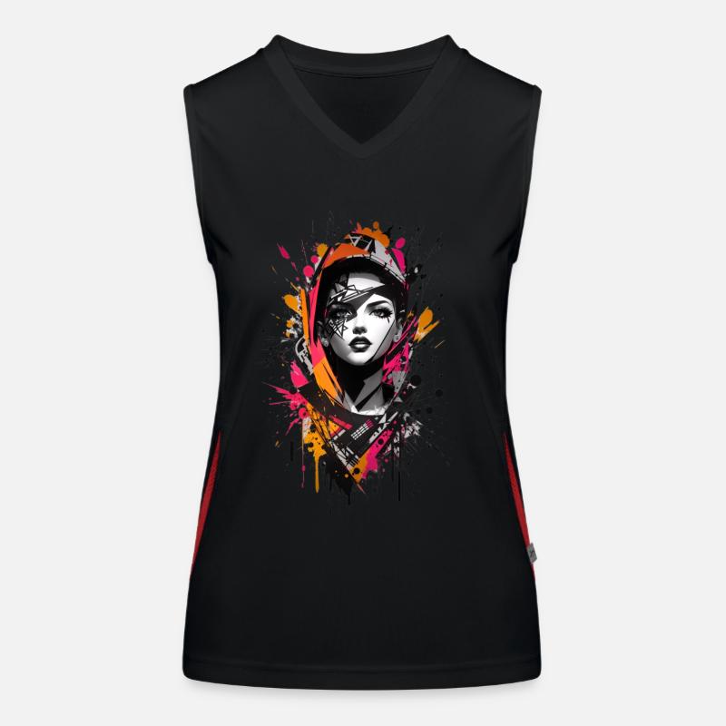 Abstrakte Bunte Junge Frau Graffiti Kunst Funktionelles Kontrast-Tank Top für Frauen
