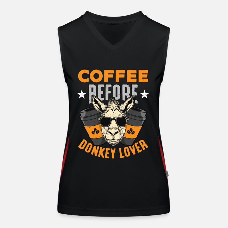 Donkey Lover Coffee Before Animals Coffee Lover Women's Functional Contrast Tank Top