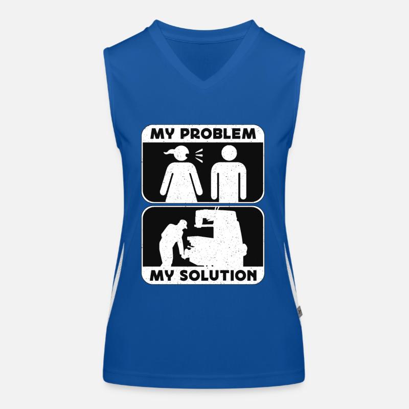 Machinist My Problem My Solution Pictogram Dad Mom Funktionelles Kontrast-Tank Top für Frauen