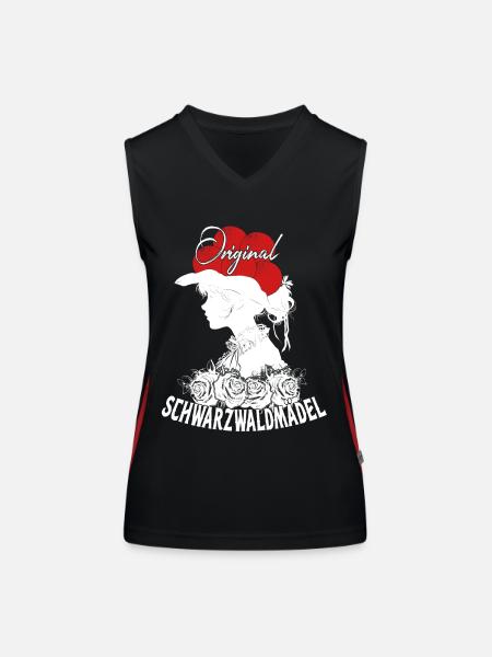 Original Schwarzwaldmädel Bollenhut Tracht Rosen - Funktionelles Kontrast-Tank Top für Frauen - Schwarz/Rot - Vorne
