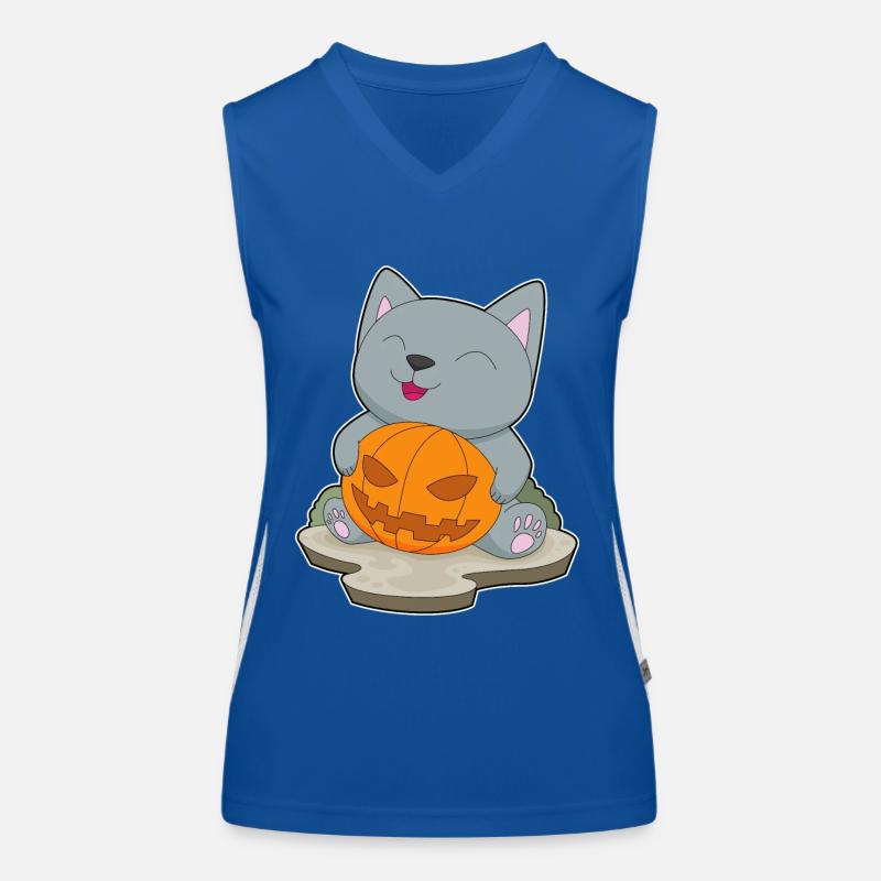 Chat Halloween Citrouille Débardeur respirant contrasté Femme