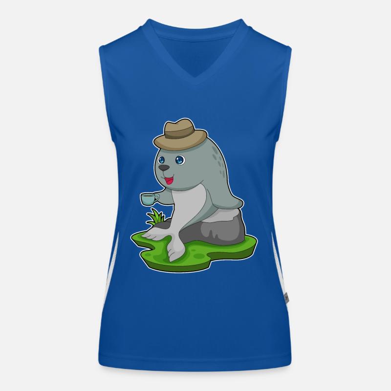 Seehund Kaffee Tasse Funktionelles Kontrast-Tank Top für Frauen