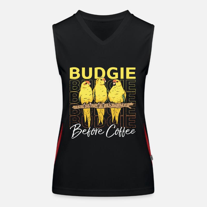 Budgie Before Coffee Parakeet Owner Coffee Lover Funktionelles Kontrast-Tank Top für Frauen