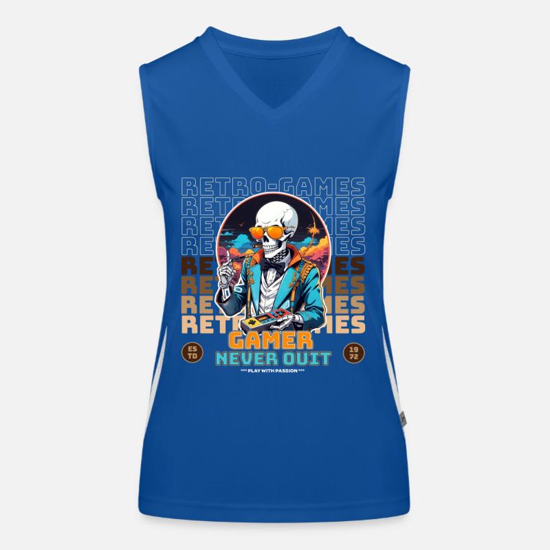 Retro Gamer Skelett mit Controller Konsolenspiele Funktionelles Kontrast-Tank Top für Frauen