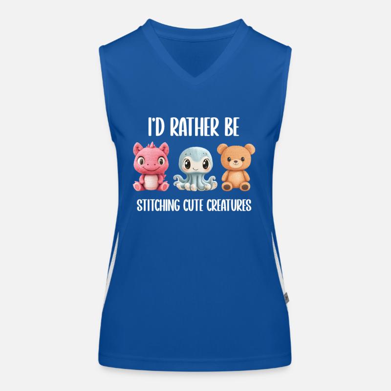 I'd Rather Be Stitching Cute Creatures Stricken Funktionelles Kontrast-Tank Top für Frauen