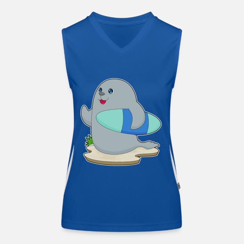 Seehund Surfer Surfbrett Funktionelles Kontrast-Tank Top für Frauen