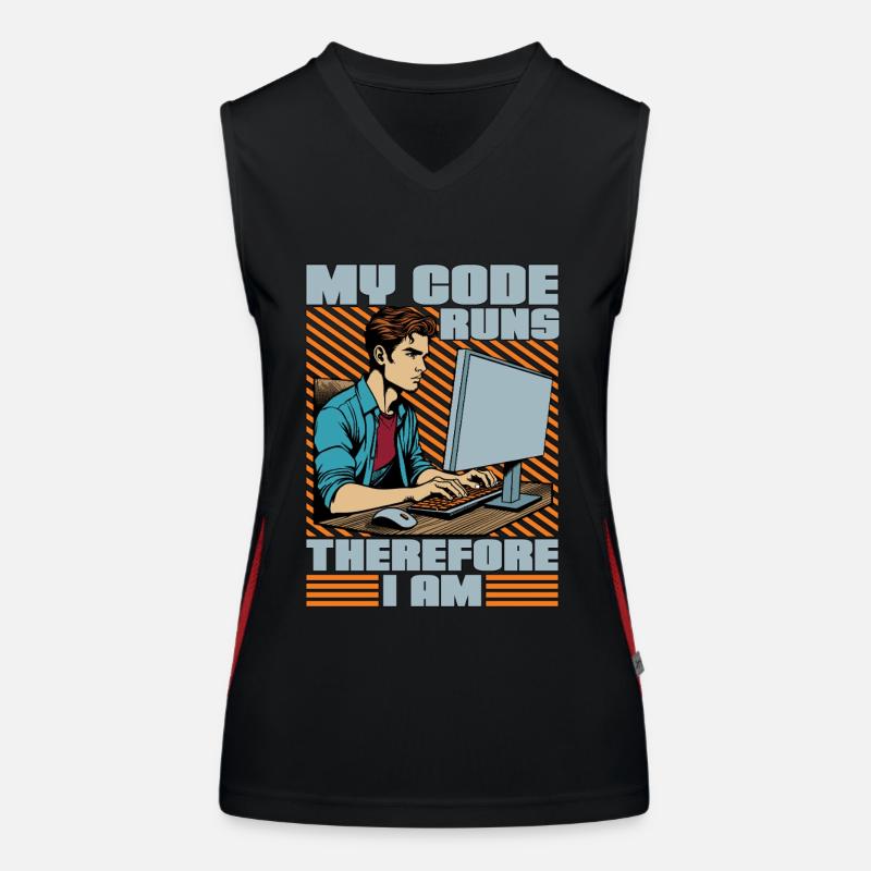 Coder My Code Runs Therefore I Am Web Developer Funktionelles Kontrast-Tank Top für Frauen