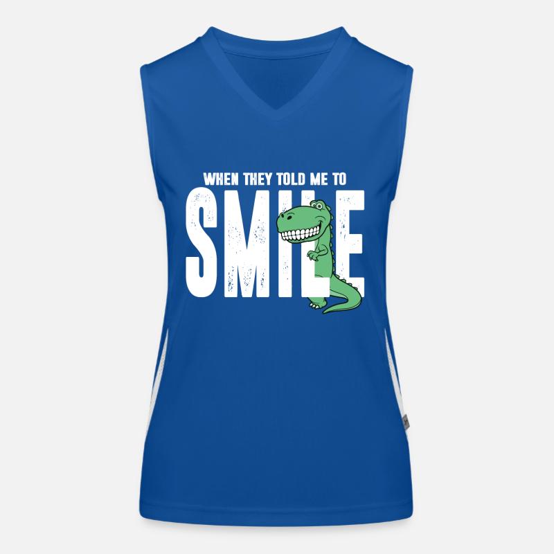 Dino Dinosaurier Lächeln Lachen Zähne Geschenk Funktionelles Kontrast-Tank Top für Frauen