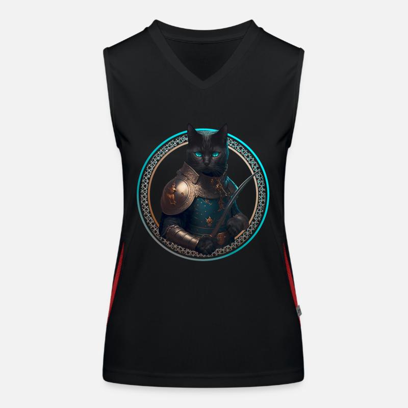 black knight cat with armor and sword Women's Functional Contrast Tank Top